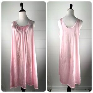 Vintage Vassarette Nylon Slip Nightgown Women M Pink Lace Lingerie Nightie Gown